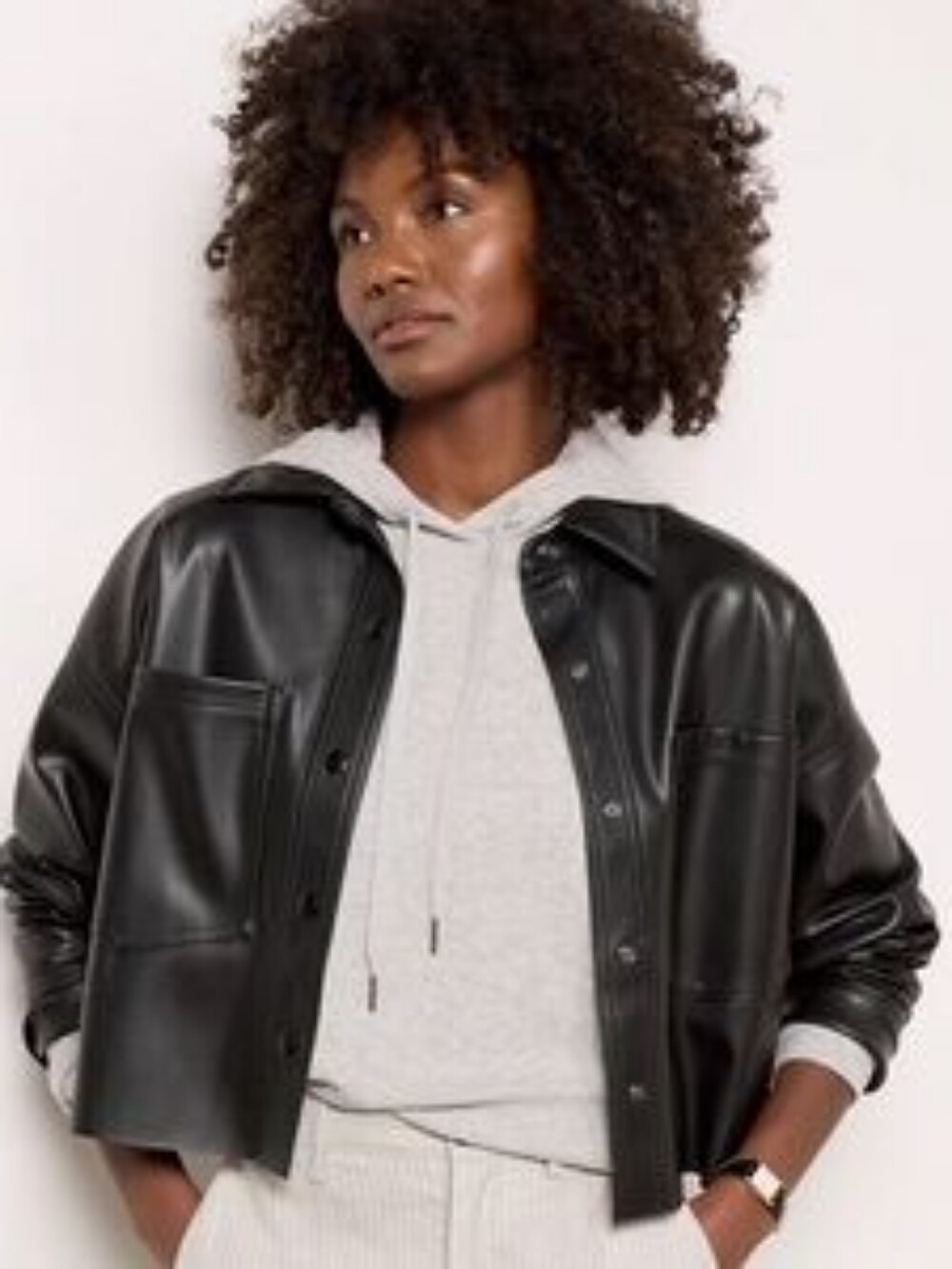 Z Supply Black Faux Leather Shacket with Snap Front Large
